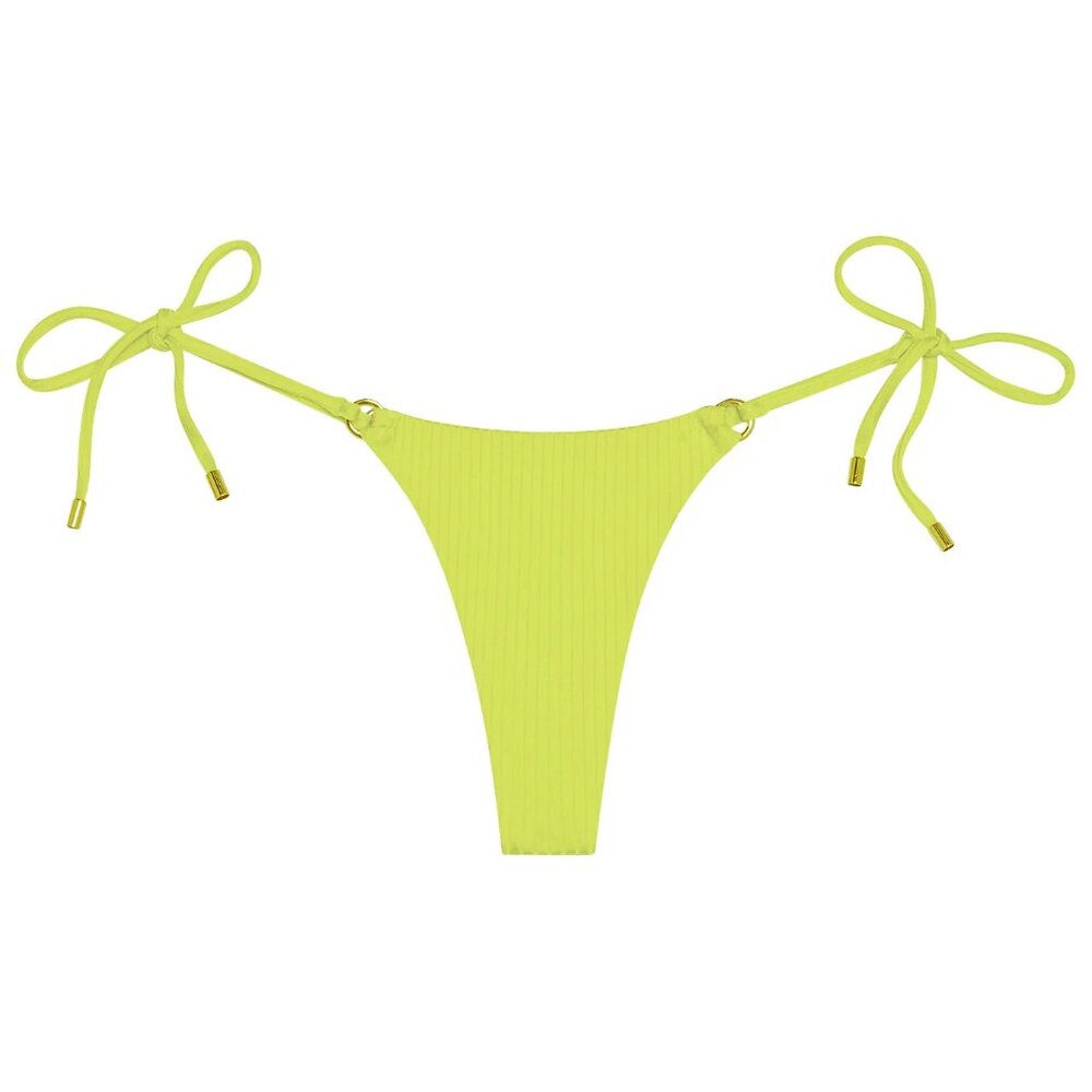 NWT Monday Swimwear bikini Havana thong in Zest Wide Rib neon yellow green - S